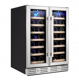 Kalamera 24" 4.2cu.ft 40-bottle Built-in Wine Cooler Two Door Dual Zone